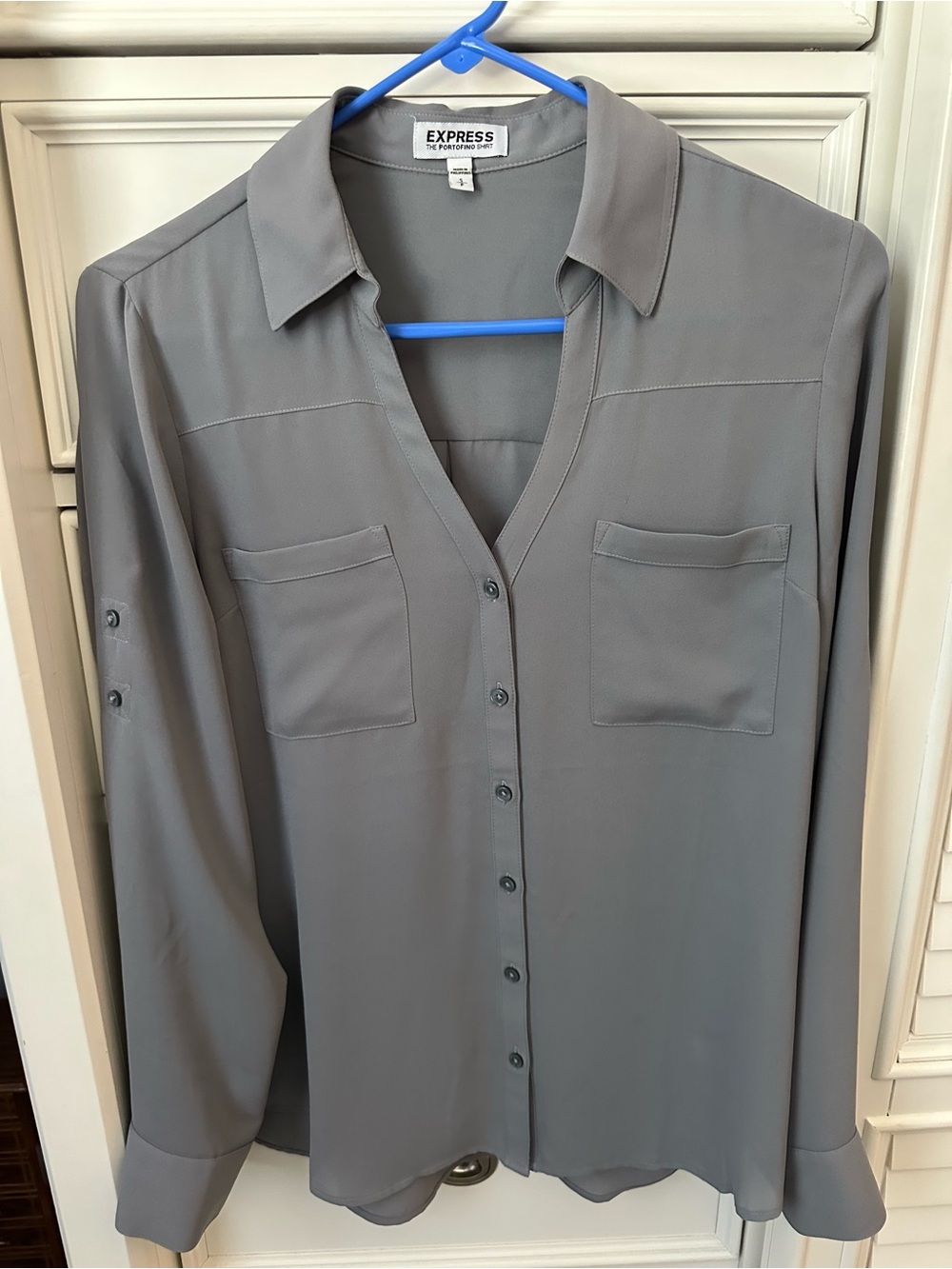 Express womens  Gray Long-Sleeve Button down blouse size S